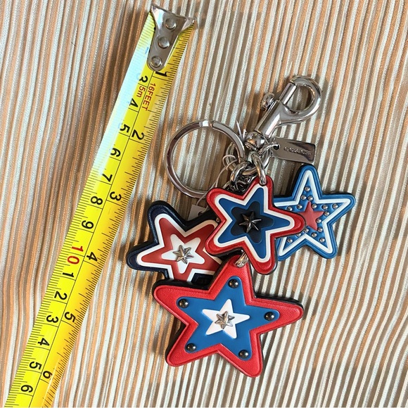 Coach Patriot Star Leather &Multi Metal Studs Bag Charm Key Chain America USA - Picture 2 of 4